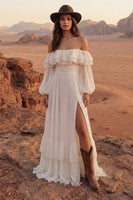 Load image into Gallery viewer, Ivory Maxi A Line Beach Wedding Dress with Ruffles