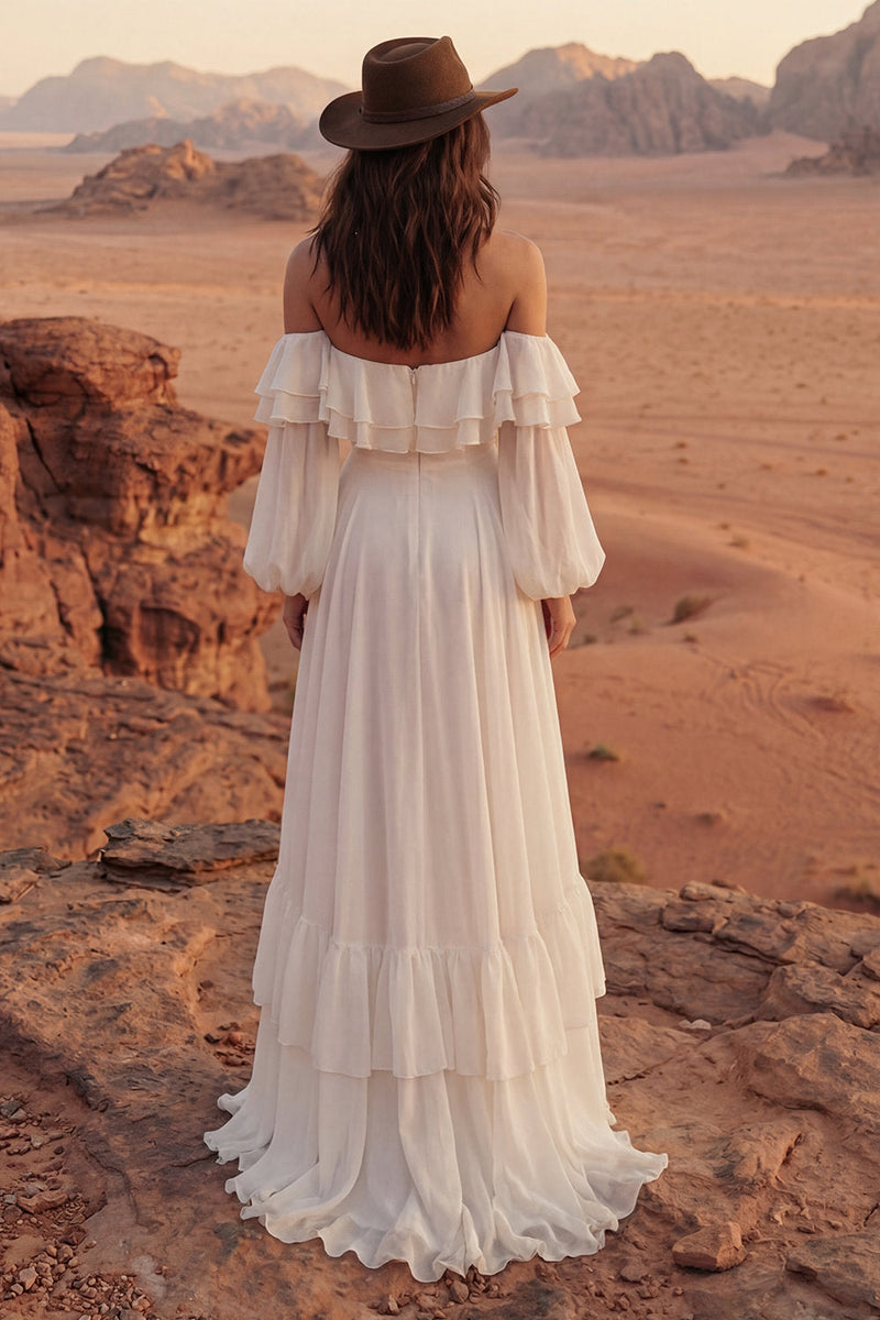 Load image into Gallery viewer, Ivory Maxi A Line Beach Wedding Dress with Ruffles