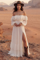 Load image into Gallery viewer, Ivory Maxi A Line Beach Wedding Dress with Ruffles