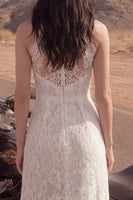 Load image into Gallery viewer, Sheath Lace Floral Ivory Maxi Boho Wedding Dress with Slit