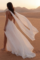 Load image into Gallery viewer, Maxi Ivory A Line Neck Scarf Beach Wedding Dress with Slit