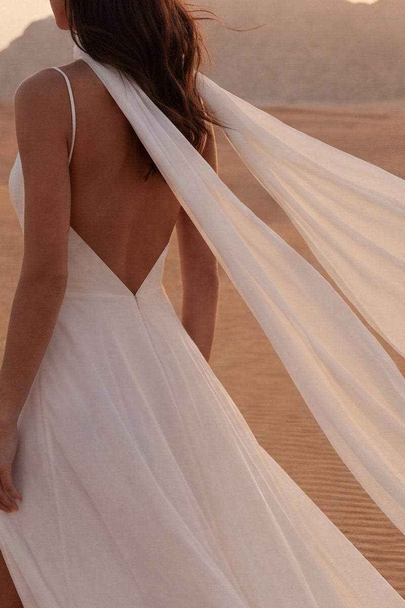 Load image into Gallery viewer, Maxi Ivory A Line Neck Scarf Beach Wedding Dress with Slit