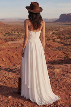 Simple Ivory Strapless Maxi A Line Beach Wedding Dress with Slit