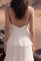 Load image into Gallery viewer, Maxi A Line Ivory Spaghetti Straps Pleated Beach Wedding Dress with Ruffles