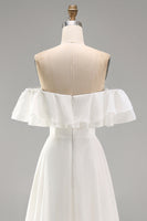 Load image into Gallery viewer, Ivory A Line Off the Shoulder Maxi Beach Wedding Dress with Ruffles