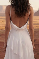 Load image into Gallery viewer, Ivory A Line Maxi Spaghetti Straps Beach Wedding Dress with Ruffles