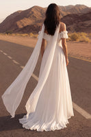 Load image into Gallery viewer, A Line Ivory Neck Scarf Chiffon Ruffled Beach Wedding Dress