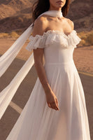 Load image into Gallery viewer, A Line Ivory Neck Scarf Chiffon Ruffled Beach Wedding Dress
