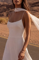 Load image into Gallery viewer, A Line Ivory Spaghetti Straps Maxi Beach Bridal Dress with Slit