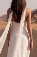 Load image into Gallery viewer, A Line Ivory Spaghetti Straps Maxi Beach Bridal Dress with Slit