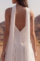 Load image into Gallery viewer, A Line Ivory Spaghetti Straps Maxi Beach Wedding Dress with Ruffles