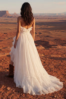 Load image into Gallery viewer, Maxi Strapless Ivory A Line Beach Wedding Dress with Ruffles