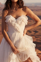 Load image into Gallery viewer, Maxi Strapless Ivory A Line Beach Wedding Dress with Ruffles