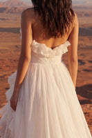 Load image into Gallery viewer, Maxi Strapless Ivory A Line Beach Wedding Dress with Ruffles