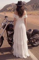 Load image into Gallery viewer, Ivory A Line High-Low Beach Wedding Dress with Ruffles