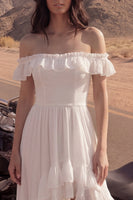 Load image into Gallery viewer, Ivory A Line High-Low Beach Wedding Dress with Ruffles