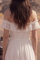 Load image into Gallery viewer, Ivory A Line High-Low Beach Wedding Dress with Ruffles