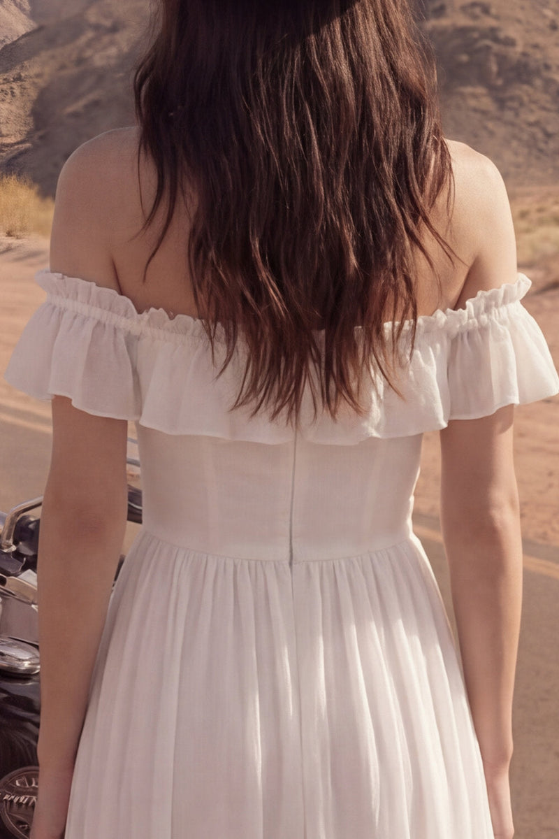 Load image into Gallery viewer, Ivory A Line High-Low Beach Wedding Dress with Ruffles