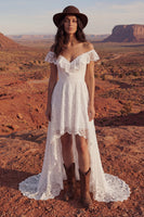 Load image into Gallery viewer, Ivory High Low A Line Floral Boho Wedding Dress