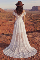Load image into Gallery viewer, Ivory High Low A Line Floral Boho Wedding Dress