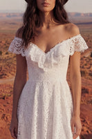 Load image into Gallery viewer, Ivory High Low A Line Floral Boho Wedding Dress