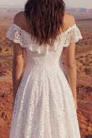 Load image into Gallery viewer, Ivory High Low A Line Floral Boho Wedding Dress