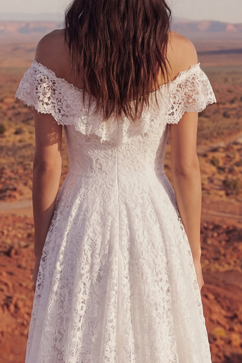 Load image into Gallery viewer, Ivory High Low A Line Floral Boho Wedding Dress