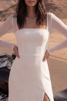 Load image into Gallery viewer, Maxi Square Neck Sheath Ivory Beach Wedding Dress with Slit