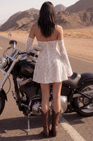 Load image into Gallery viewer, Floral Ivory Strapless Lace A Line Short Boho Wedding Dress