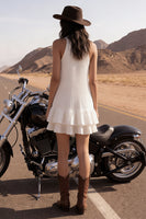 Load image into Gallery viewer, Simple Ivory Flare Pleated Short Beach Wedding Dress with Ruffles