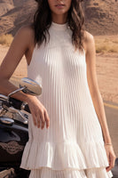 Load image into Gallery viewer, Simple Ivory Flare Pleated Short Beach Wedding Dress with Ruffles