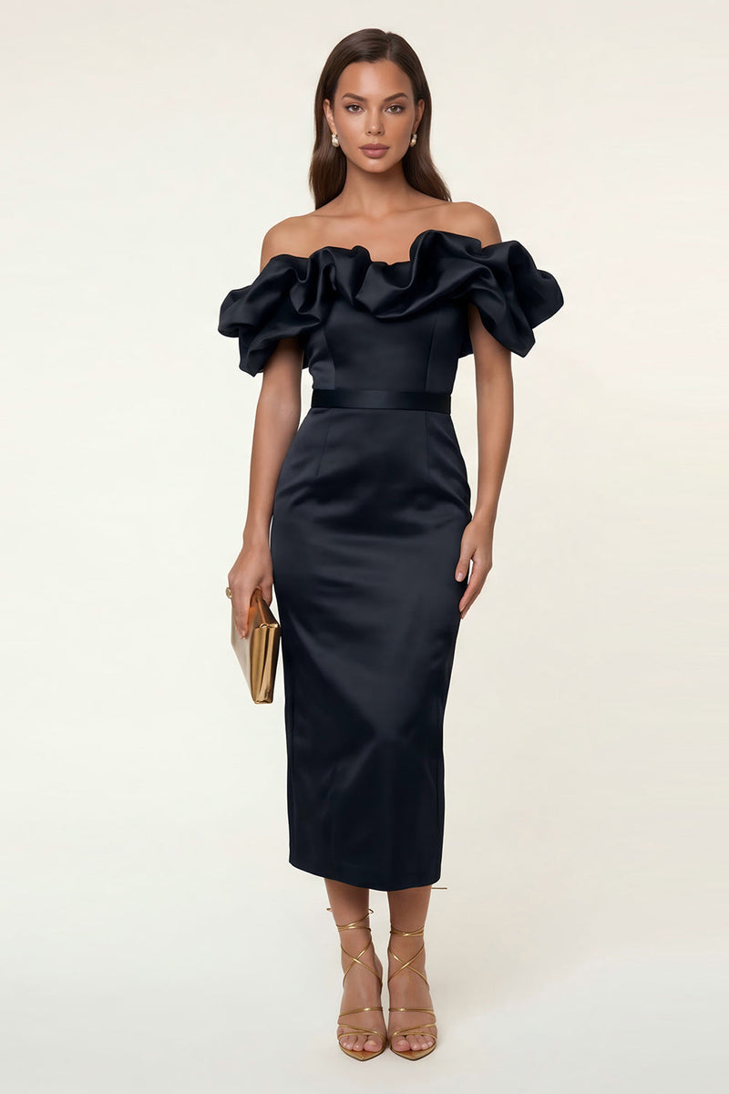 Load image into Gallery viewer, Black Maxi Bodycon Formal Dress with Ruffles