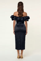Load image into Gallery viewer, Black Maxi Bodycon Formal Dress with Ruffles