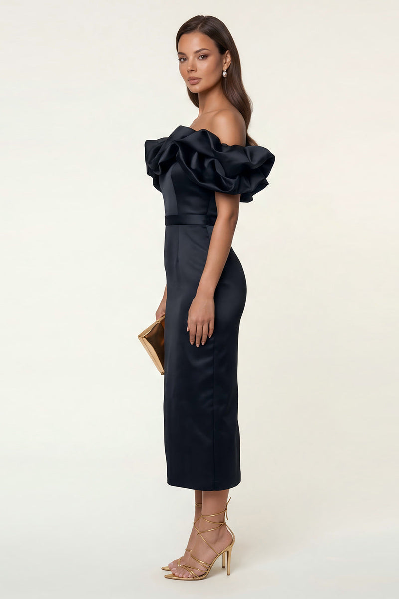 Load image into Gallery viewer, Black Maxi Bodycon Formal Dress with Ruffles