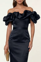 Load image into Gallery viewer, Black Maxi Bodycon Formal Dress with Ruffles