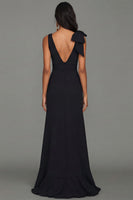 Load image into Gallery viewer, Black V-Neck Mermaid Long Formal Dress with Ruffles