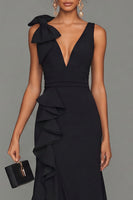 Load image into Gallery viewer, Black V-Neck Mermaid Long Formal Dress with Ruffles