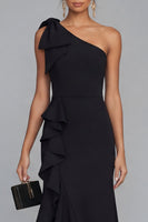 Load image into Gallery viewer, Mermaid Black V-Neck Long Formal Dress with Bow