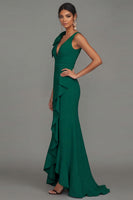 Load image into Gallery viewer, Sky Blue Long Mermaid V-Neck Formal Dress with Ruffles