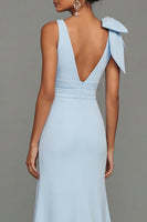 Load image into Gallery viewer, Sky Blue Long Mermaid V-Neck Formal Dress with Ruffles