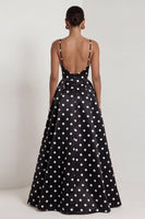 Load image into Gallery viewer, Black and White Polka Dots Long Ruched A Line Formal Dress