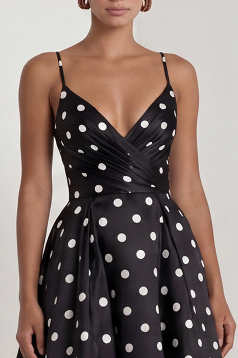Load image into Gallery viewer, Black and White Polka Dots Long Ruched A Line Formal Dress