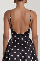 Load image into Gallery viewer, Black and White Polka Dots Long Ruched A Line Formal Dress