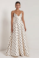 Load image into Gallery viewer, Black and White Polka Dots Long Ruched A Line Formal Dress