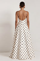 Load image into Gallery viewer, Black and White Polka Dots Long Ruched A Line Formal Dress