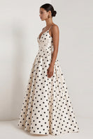 Load image into Gallery viewer, Black and White Polka Dots Long Ruched A Line Formal Dress