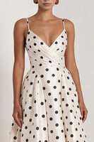 Load image into Gallery viewer, Black and White Polka Dots Long Ruched A Line Formal Dress