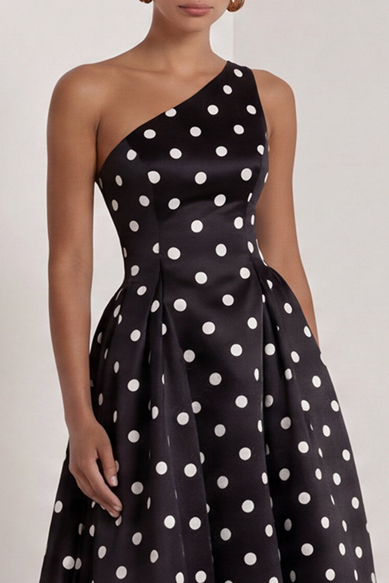 Load image into Gallery viewer, One Shoulder Black and White Polka Dots A Line Long Formal Dress