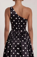 Load image into Gallery viewer, One Shoulder Black and White Polka Dots A Line Long Formal Dress