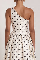Load image into Gallery viewer, One Shoulder Black and White Polka Dots A Line Long Formal Dress